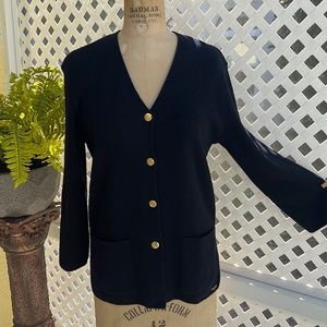 Vintage Saint James France Navy Blue 100% Wool Thick Chucky Cardigan Sweater M